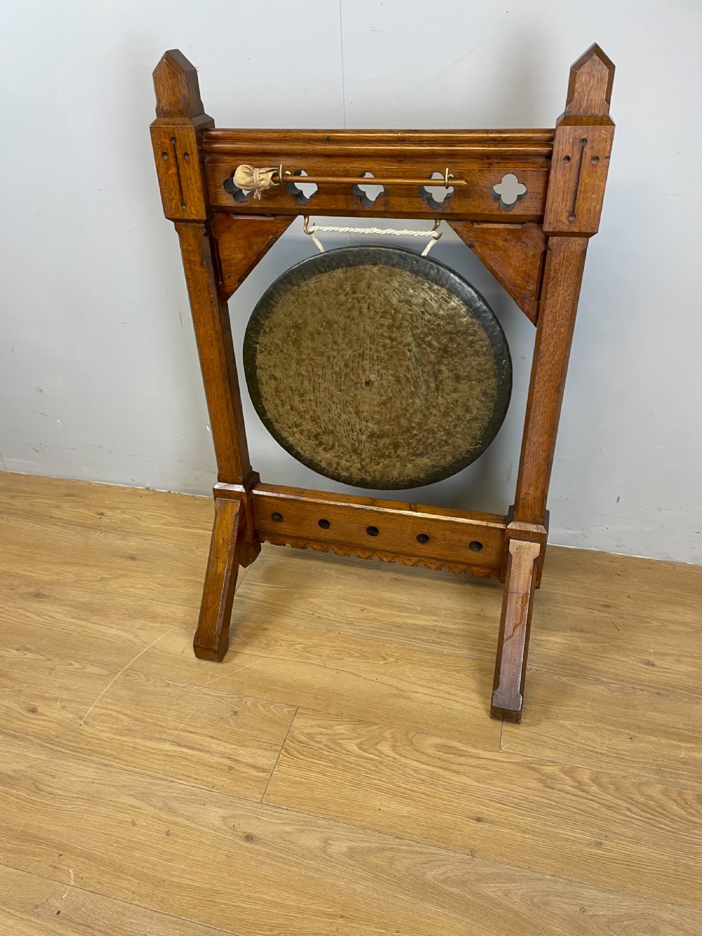 Nineteenth century solid oak gothic style dinner gong  View II