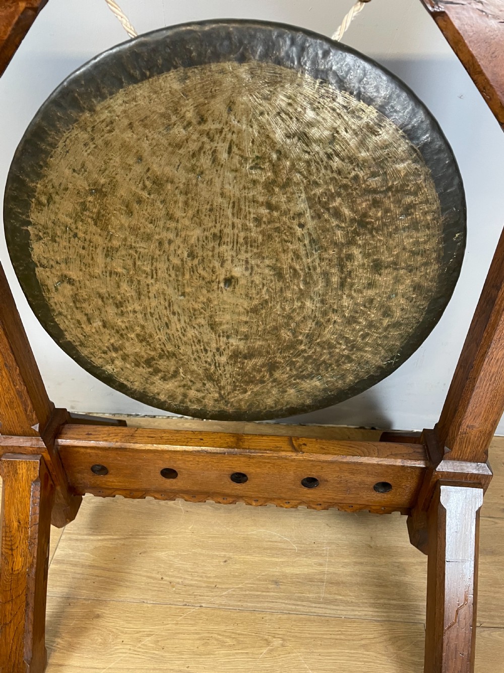 Nineteenth century solid oak gothic style dinner gong  View III