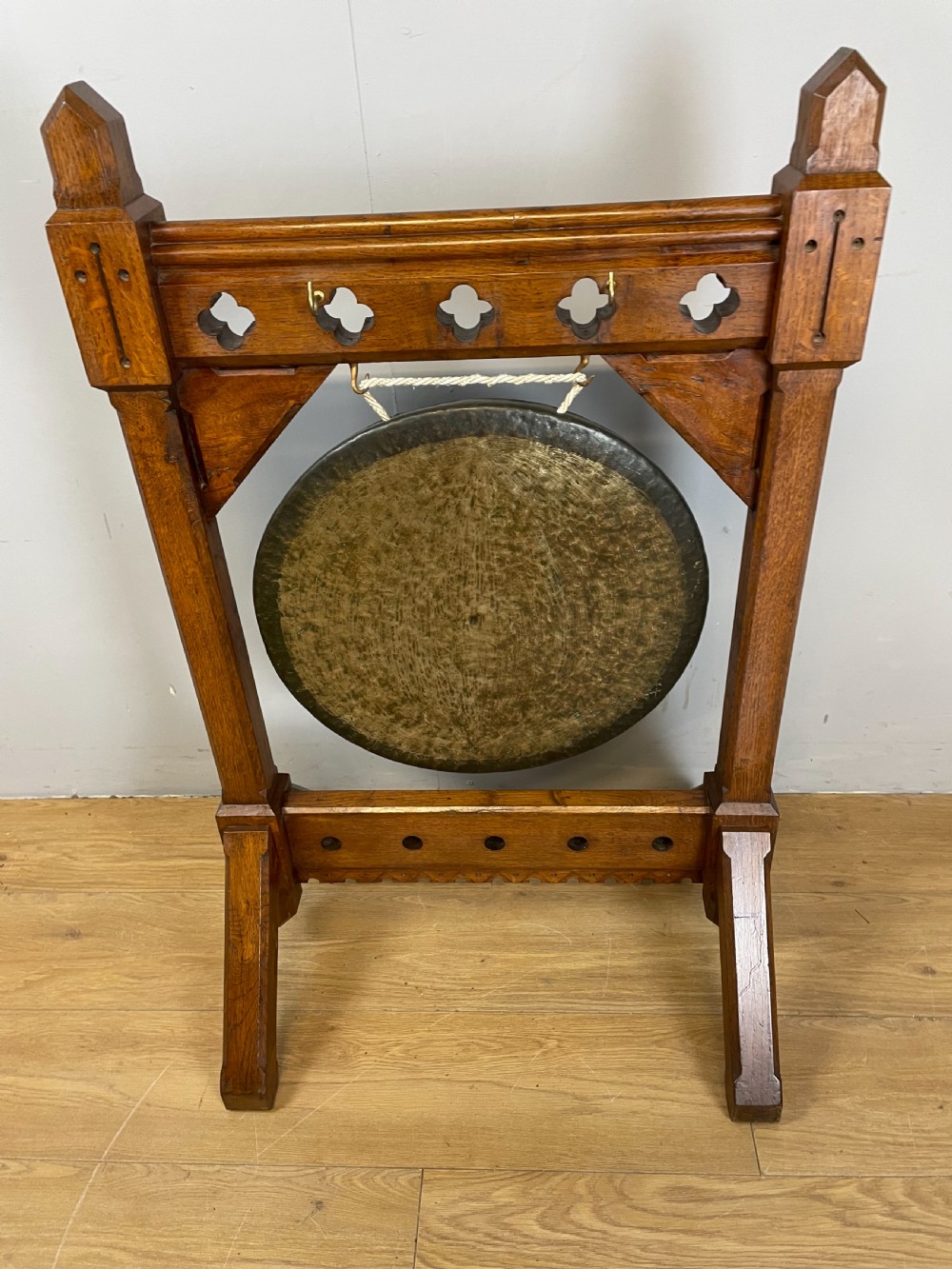 Nineteenth century solid oak gothic style dinner gong  View V