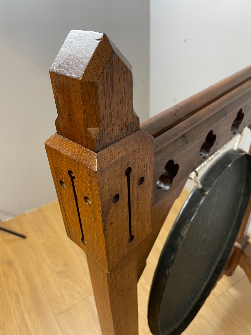 Nineteenth century solid oak gothic style dinner gong  View X