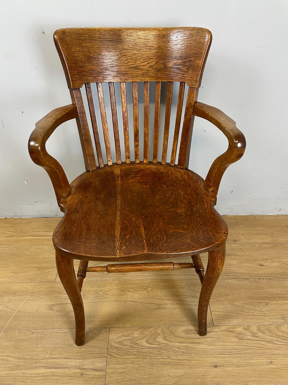 Edwardian solid oak desk chair  View II