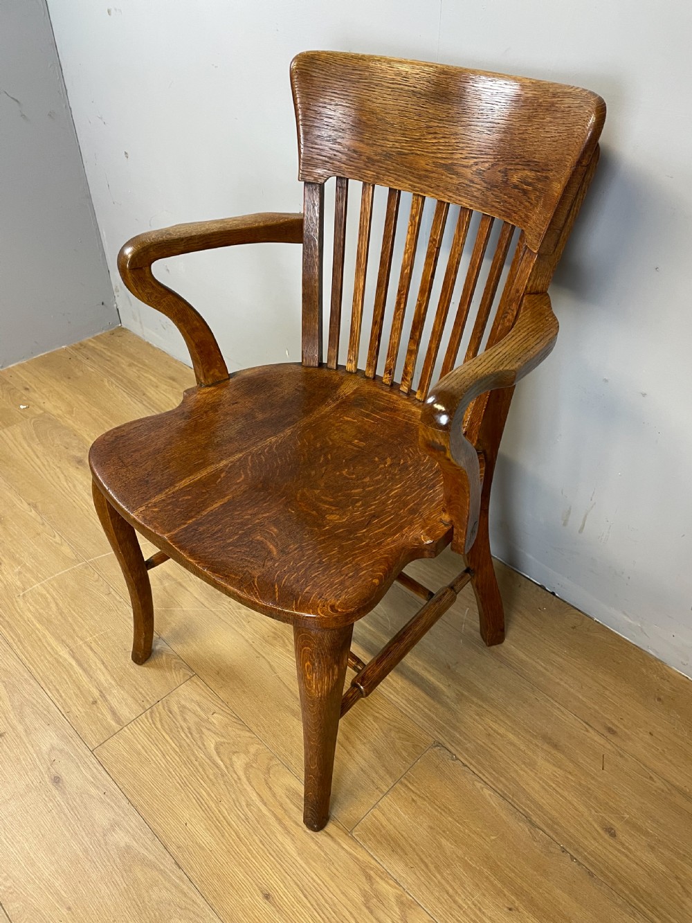 Edwardian solid oak desk chair  View III