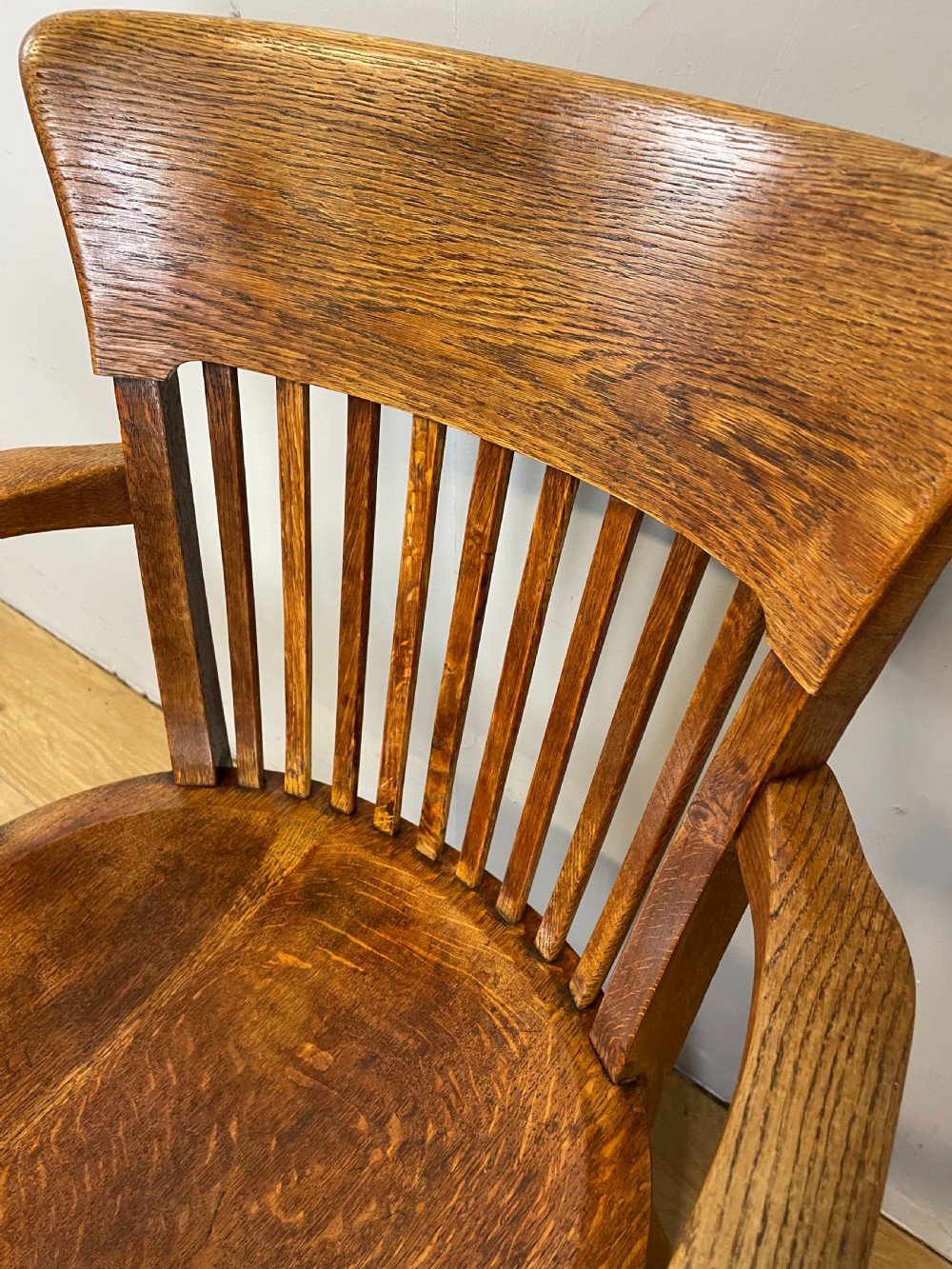 Edwardian solid oak desk chair  View IV