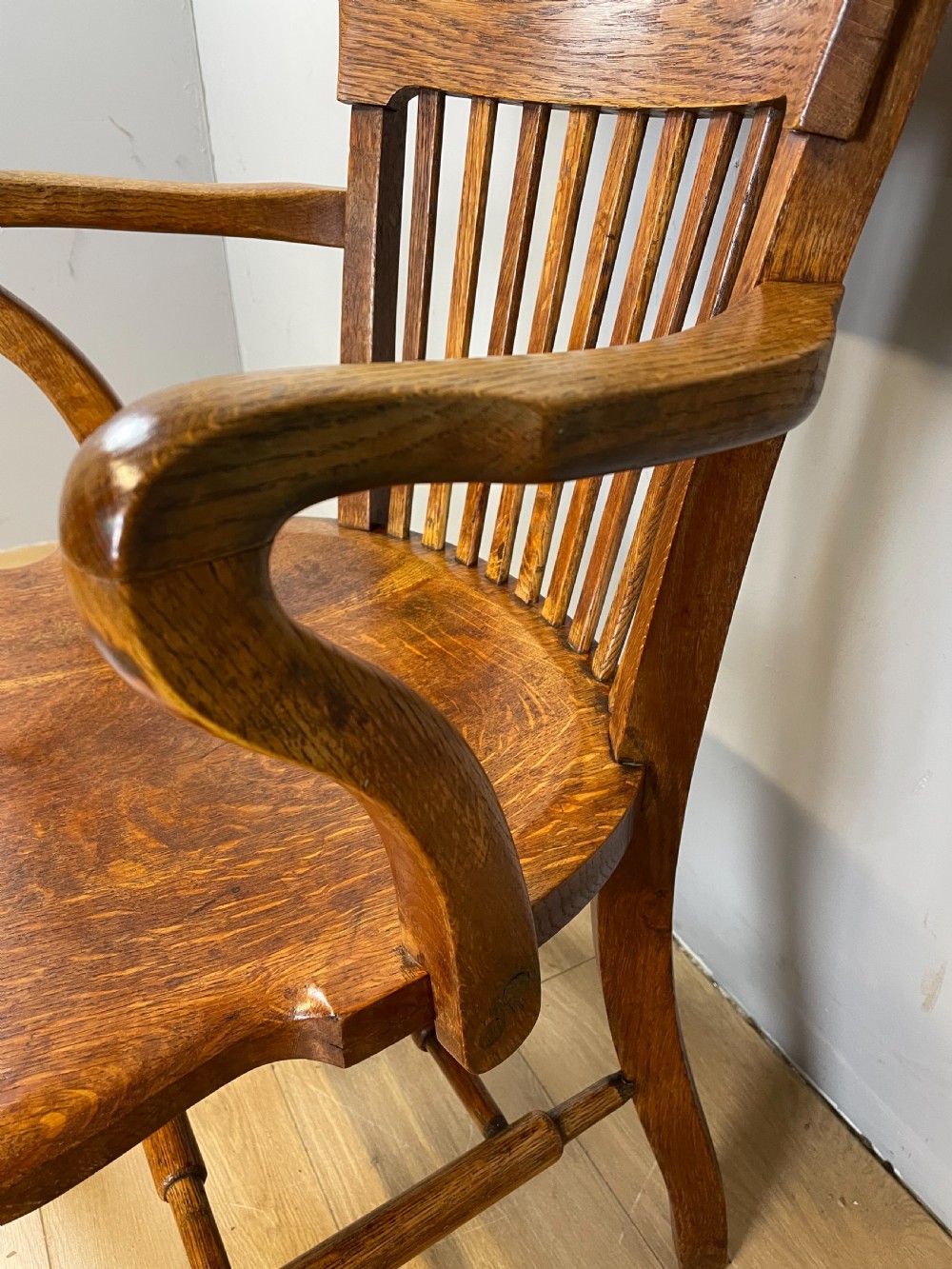 Edwardian solid oak desk chair  View V