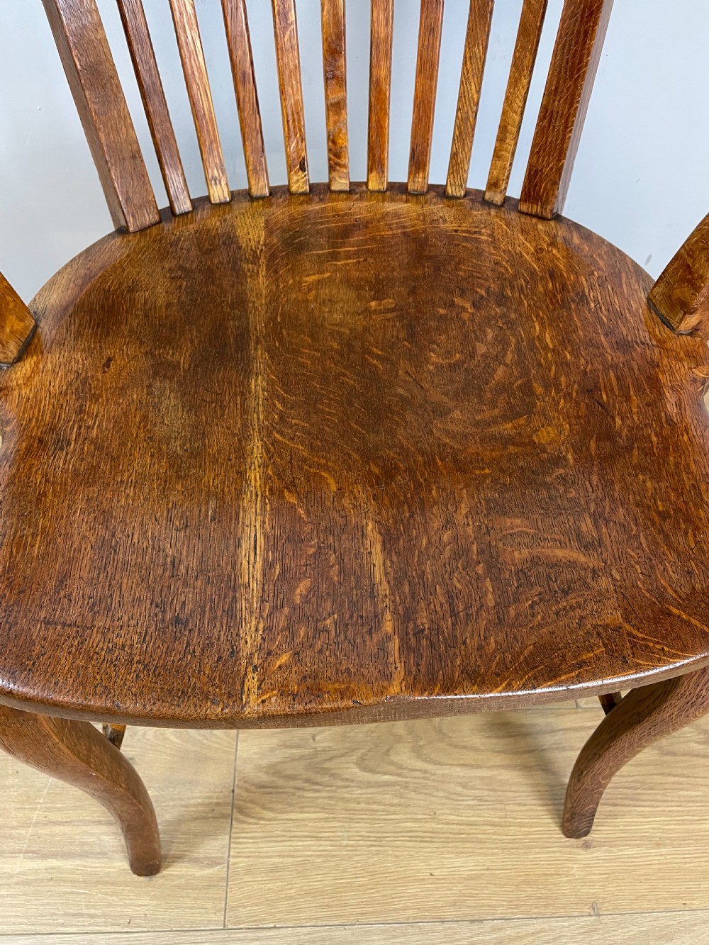 Edwardian solid oak desk chair  View X