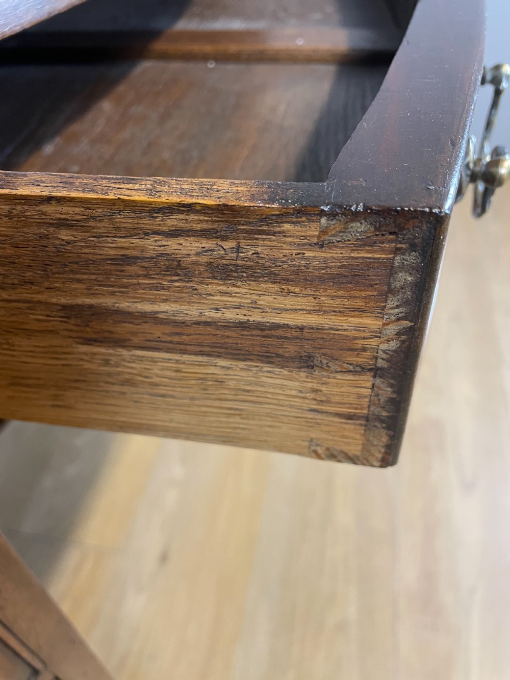 Serpentine sided Chippendale style mahogany desk with inset leather top View X