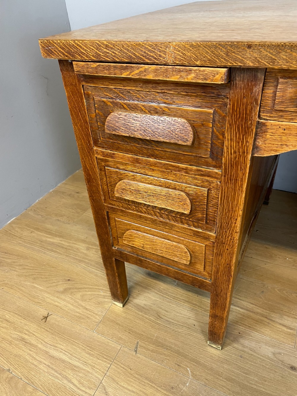 Art Deco twin pedestal golden oak desk  View IV