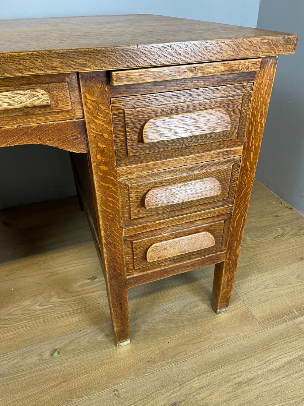 Art Deco twin pedestal golden oak desk  View V