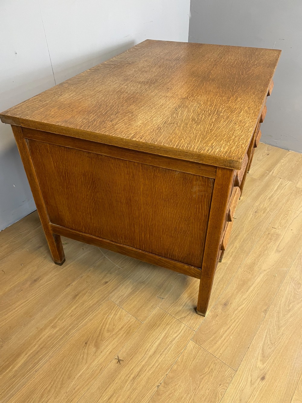Art Deco twin pedestal golden oak desk  View VII