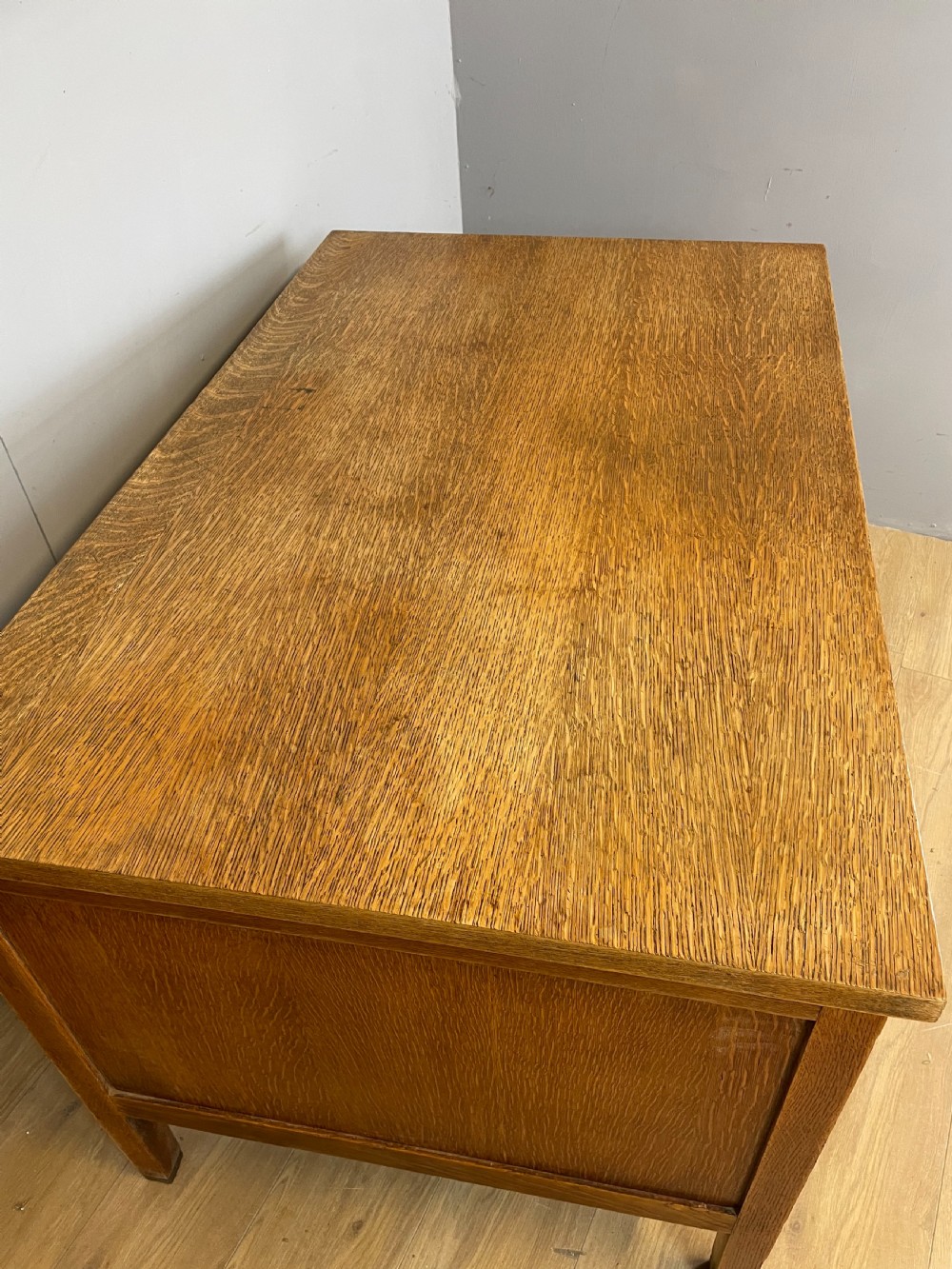 Art Deco twin pedestal golden oak desk  View VIII