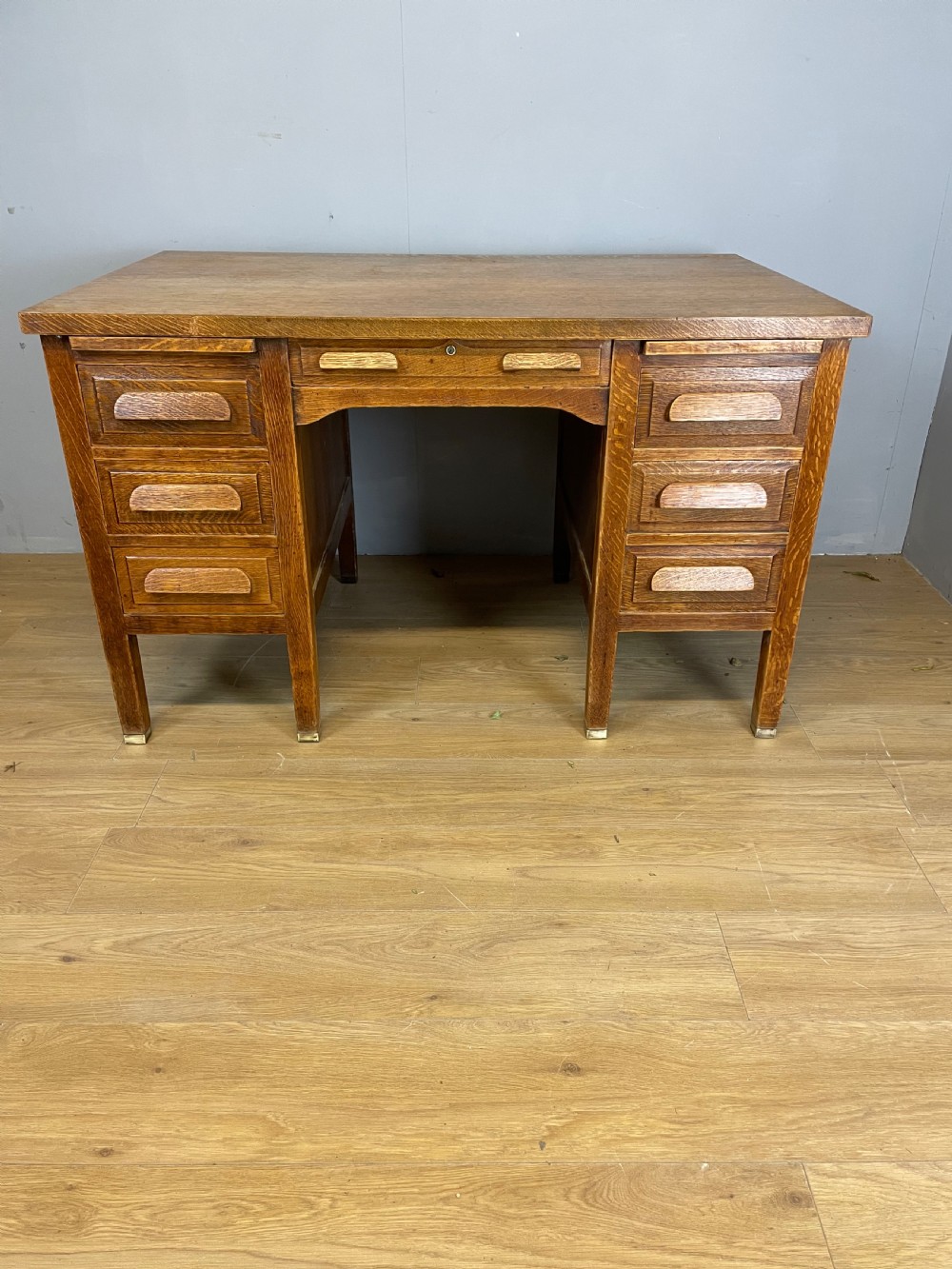 Art Deco twin pedestal golden oak desk  View IX