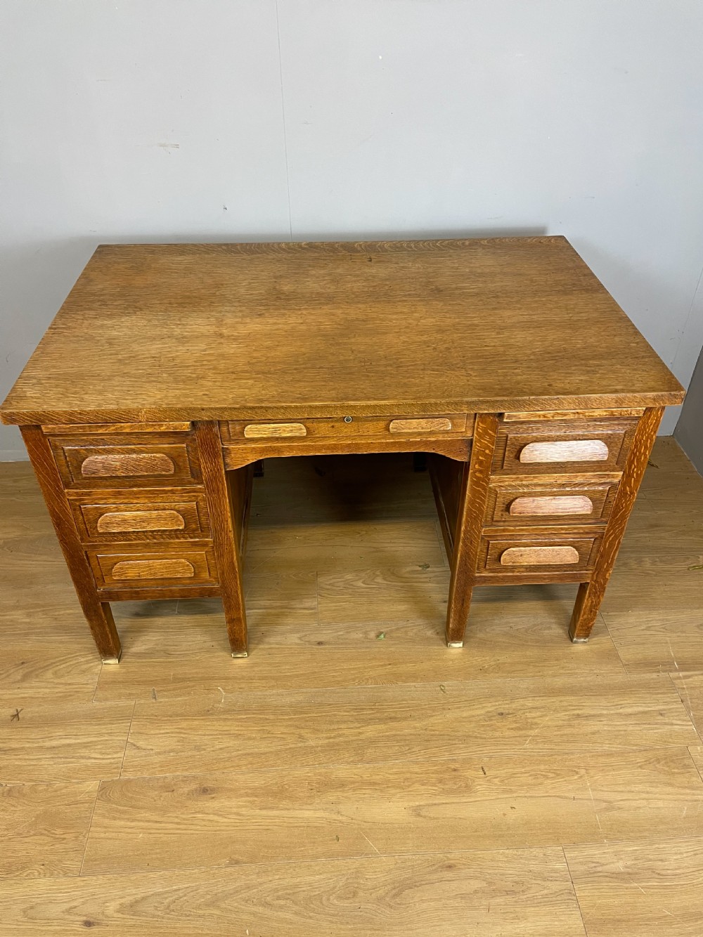 Art Deco twin pedestal golden oak desk  View X