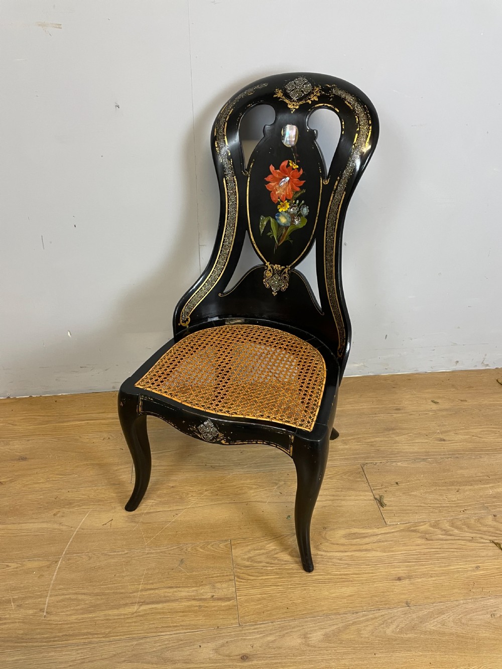 Nineteenth century papier-mâché and black lacquer chair 