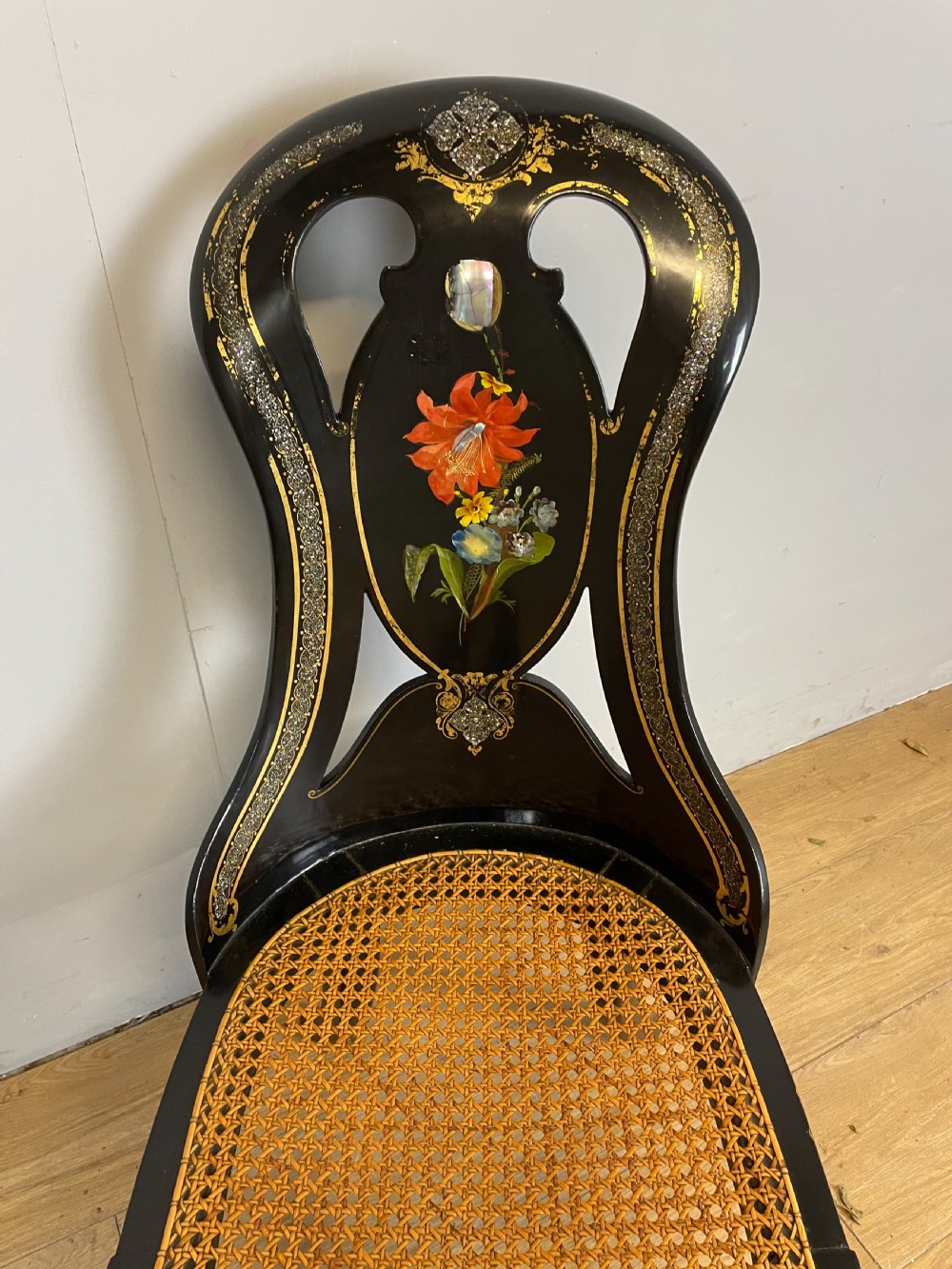 Nineteenth century papier-mâché and black lacquer chair  View II
