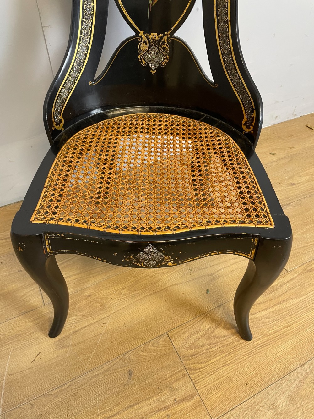 Nineteenth century papier-mâché and black lacquer chair  View III