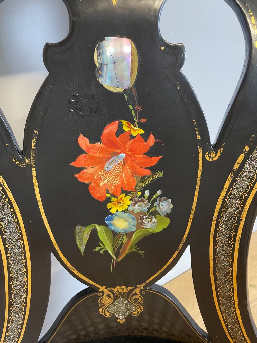 Nineteenth century papier-mâché and black lacquer chair  View VI