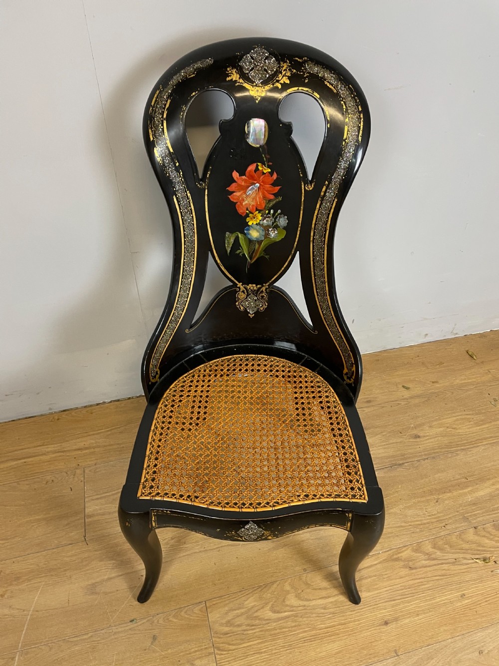 Nineteenth century papier-mâché and black lacquer chair  View X