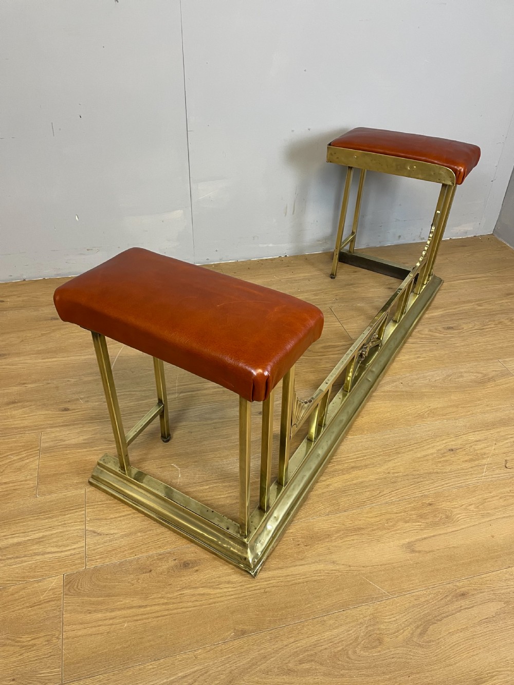 Edwardian brass and leather club fender View VII