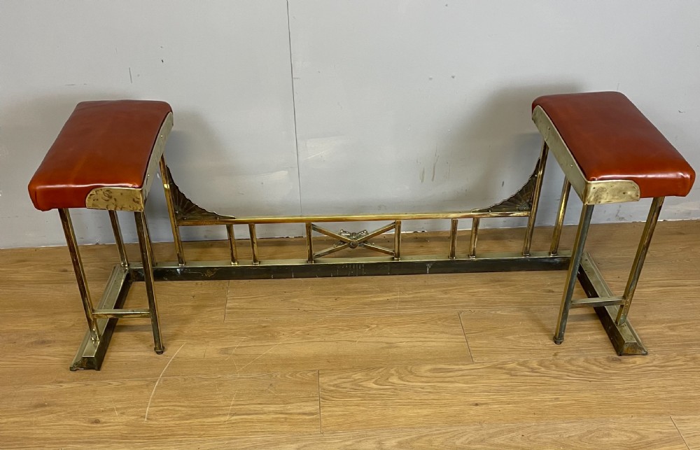 Edwardian brass and leather club fender View IX