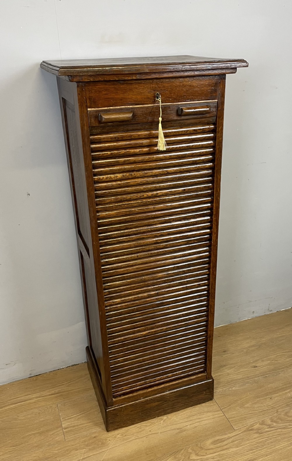 Solid oak tambour fronted filing drawers
