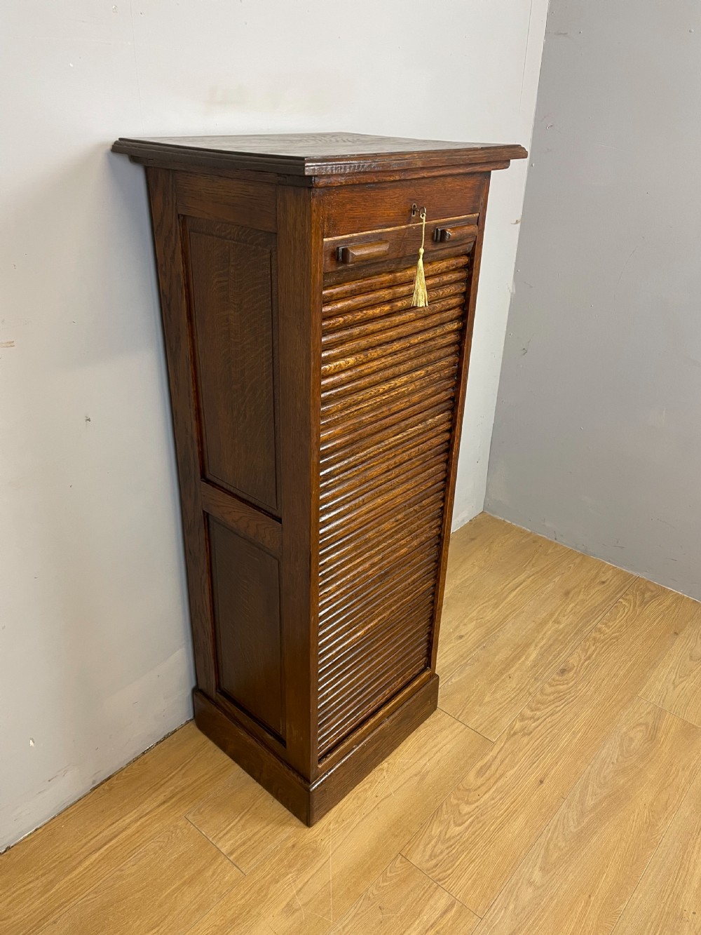 Solid oak tambour fronted filing drawers View II