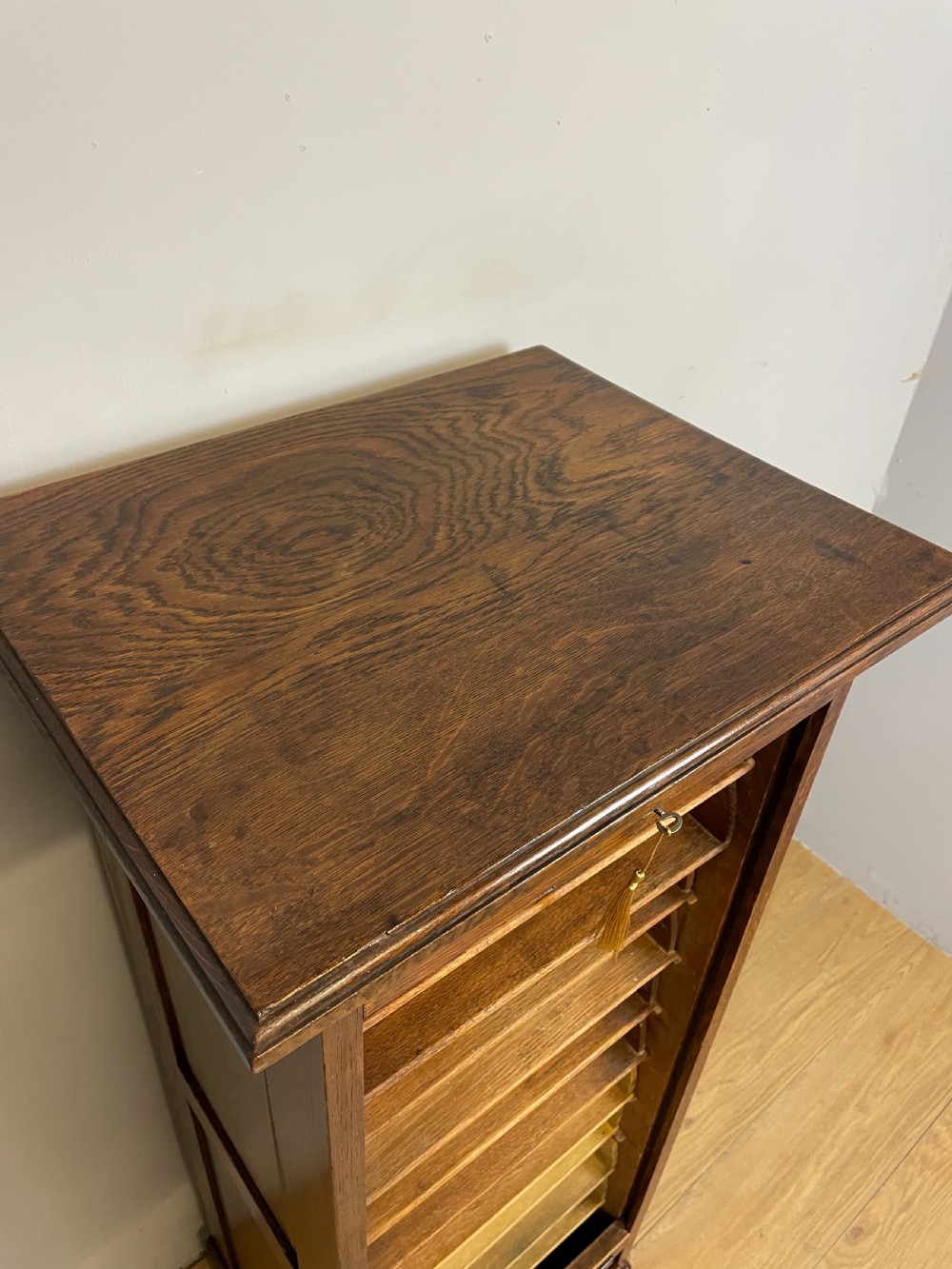 Solid oak tambour fronted filing drawers View V
