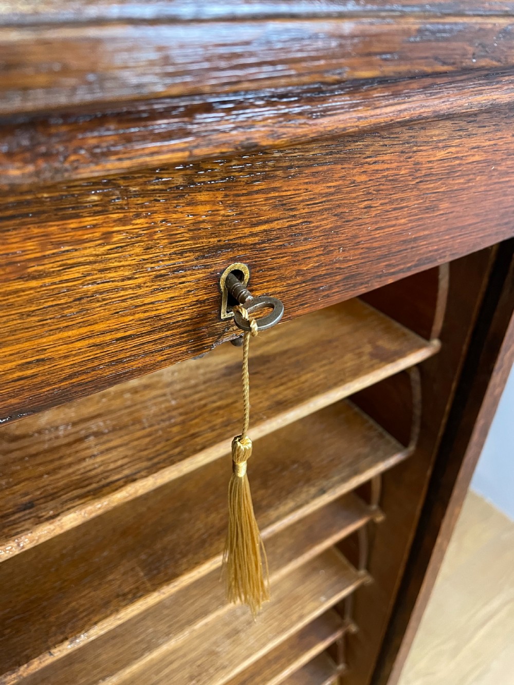 Solid oak tambour fronted filing drawers View VI