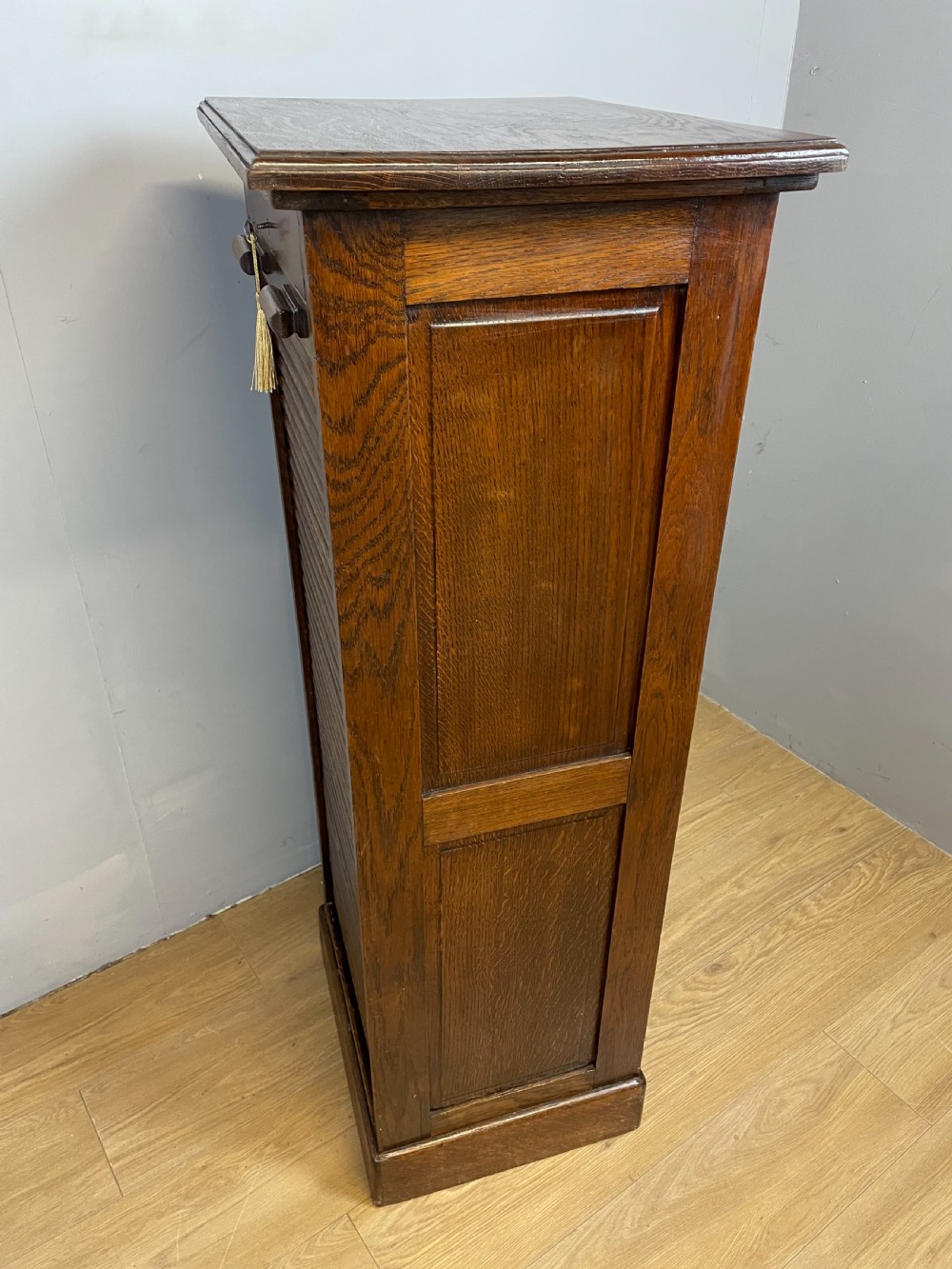 Solid oak tambour fronted filing drawers View XI