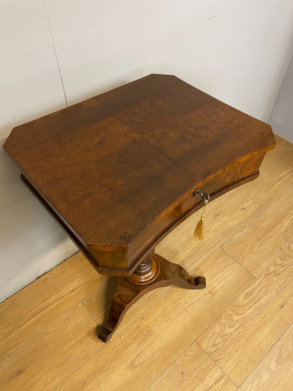 Flame mahogany mid nineteenth century sewing table  View III