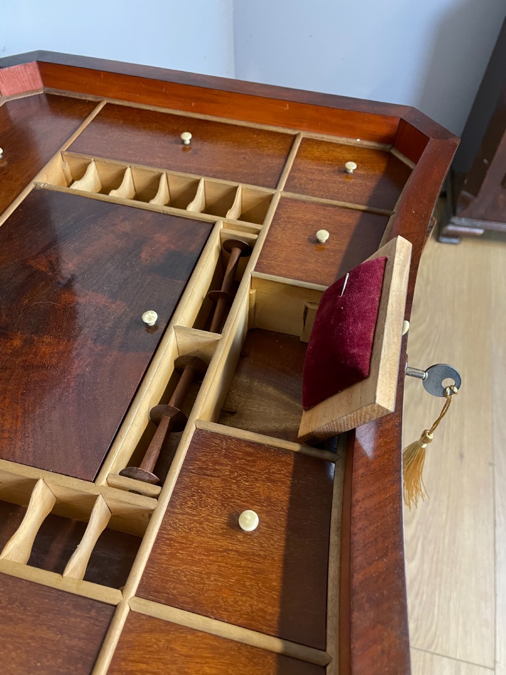 Flame mahogany mid nineteenth century sewing table  View VII