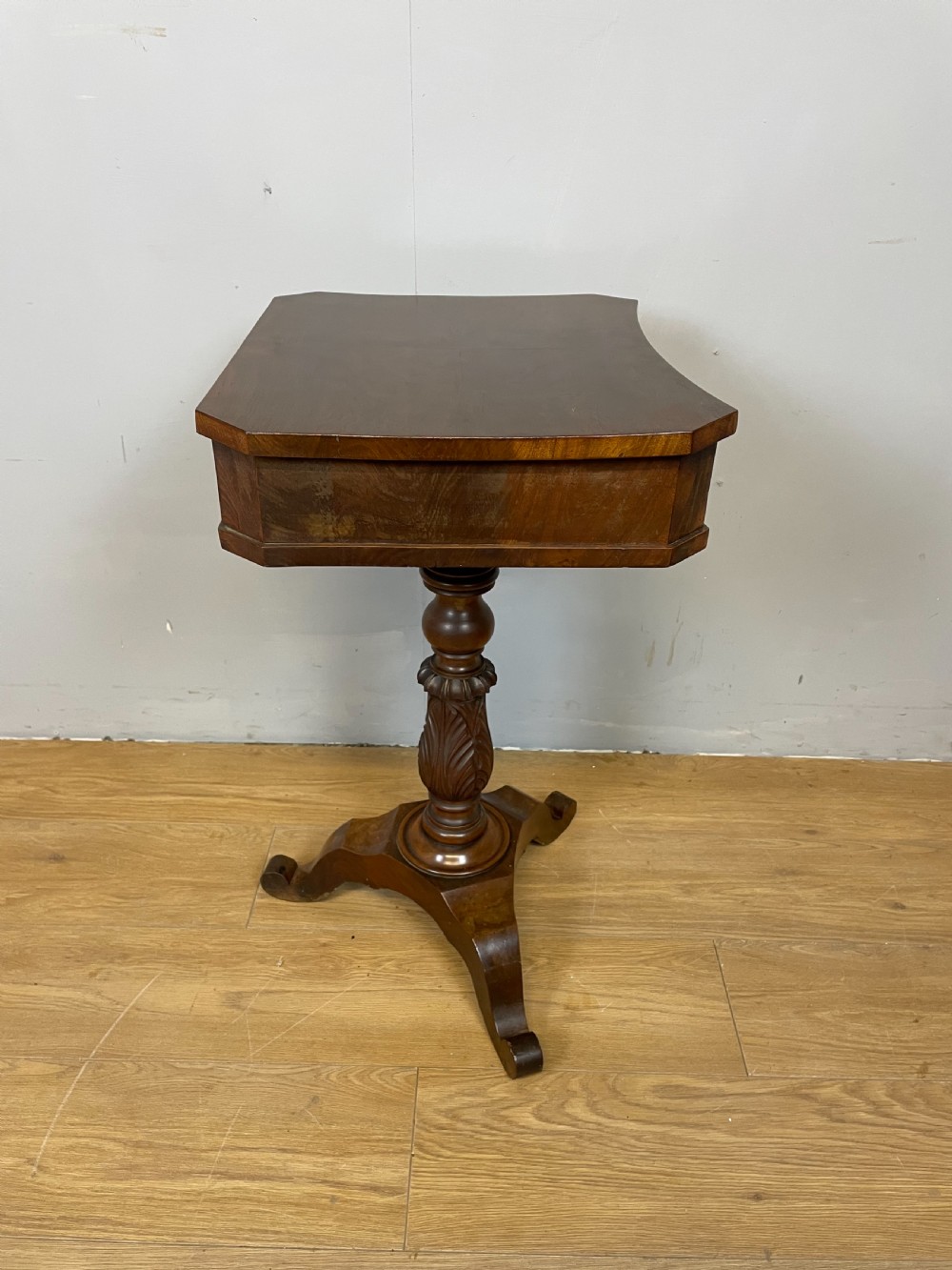 Flame mahogany mid nineteenth century sewing table  View X