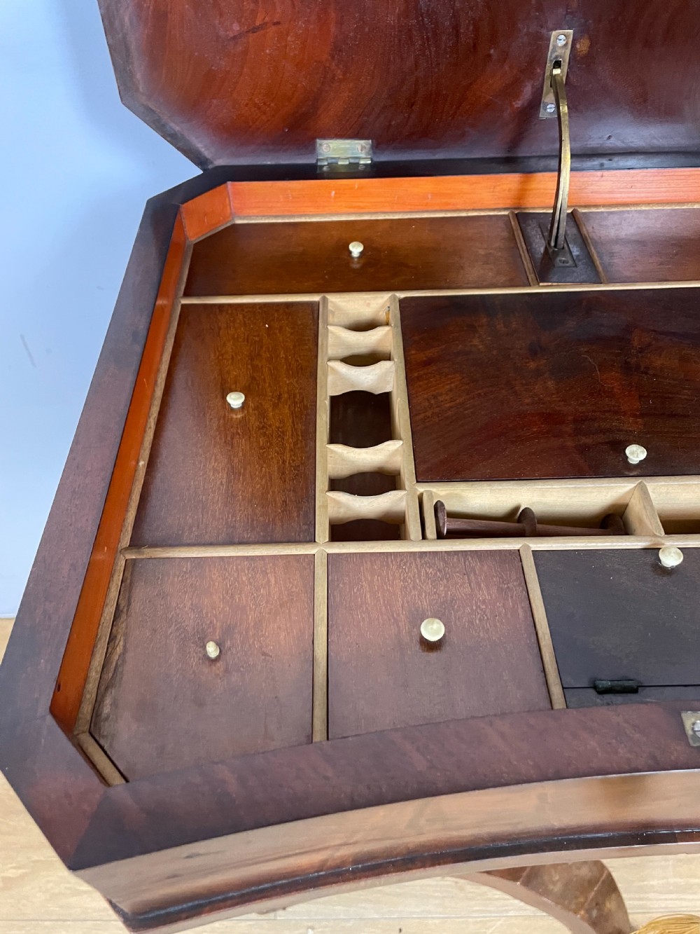Flame mahogany mid nineteenth century sewing table  View XII