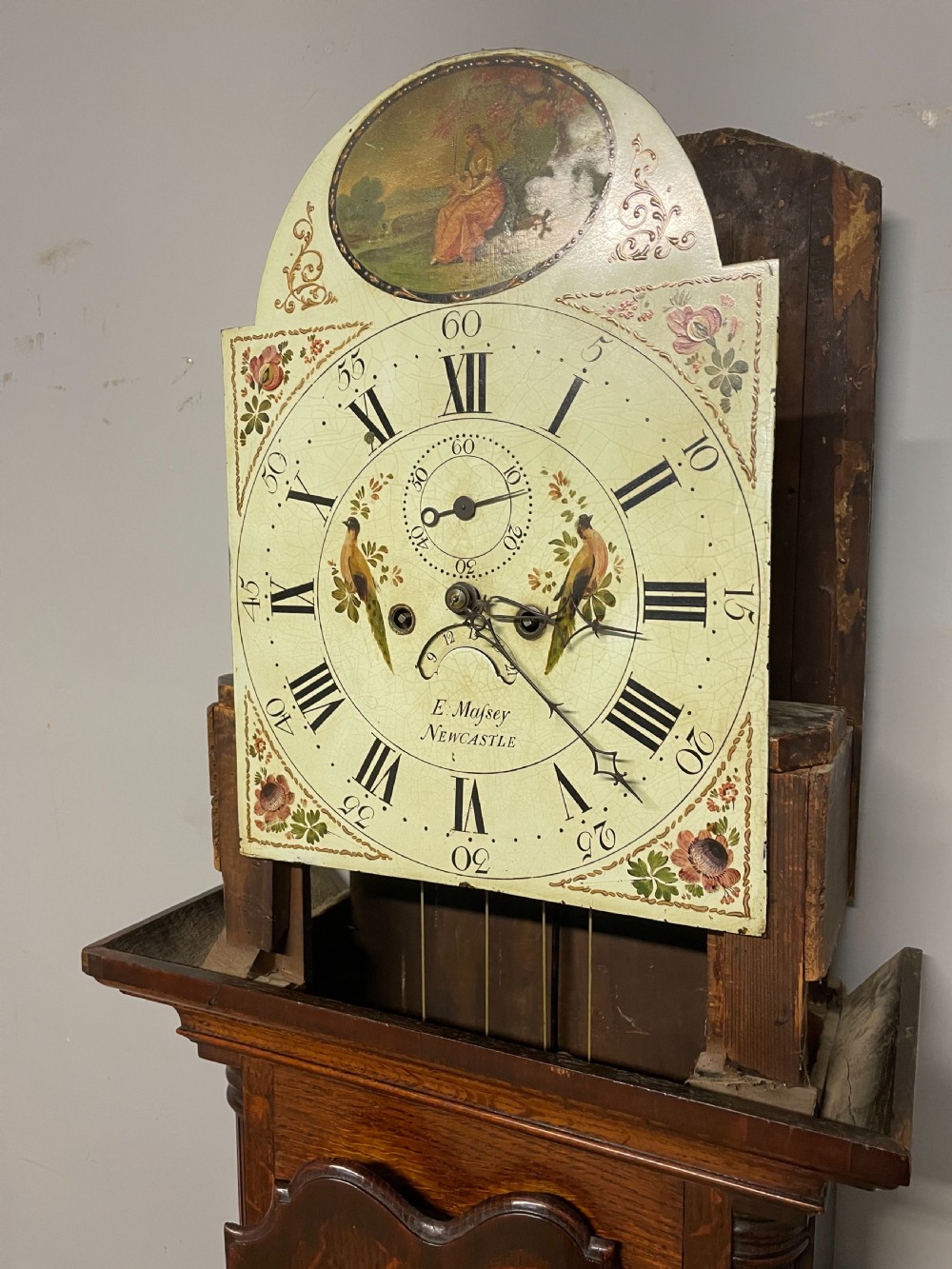 Georgian oak eight day longcase clock by Massey Newcastle  View VII