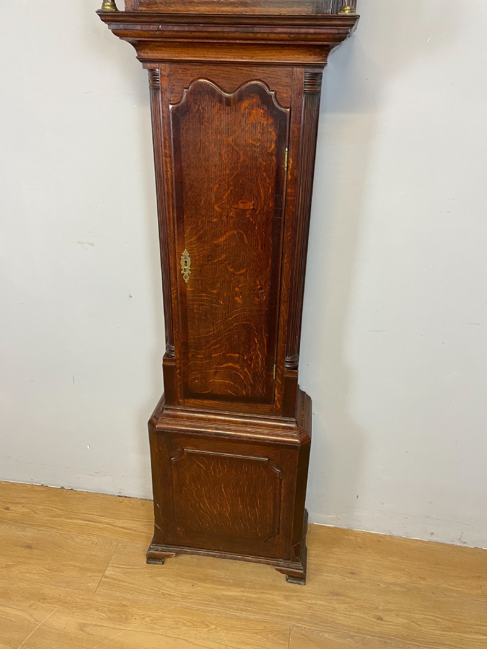 Georgian oak eight day longcase clock by Massey Newcastle  View X