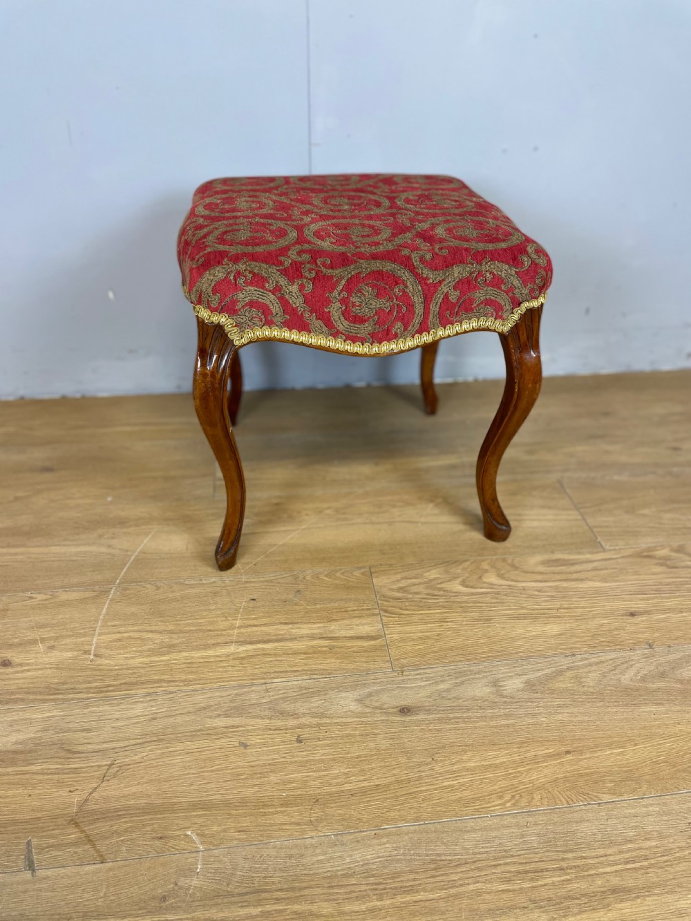 Nineteenth century serpentine stool with walnut cabriole legs  View II