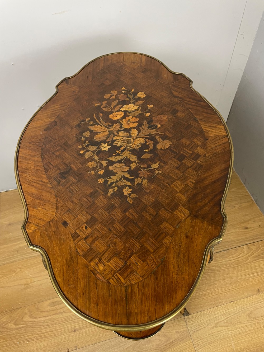 Nineteenth century inlaid rosewood two tier ormolu mounted table  View X