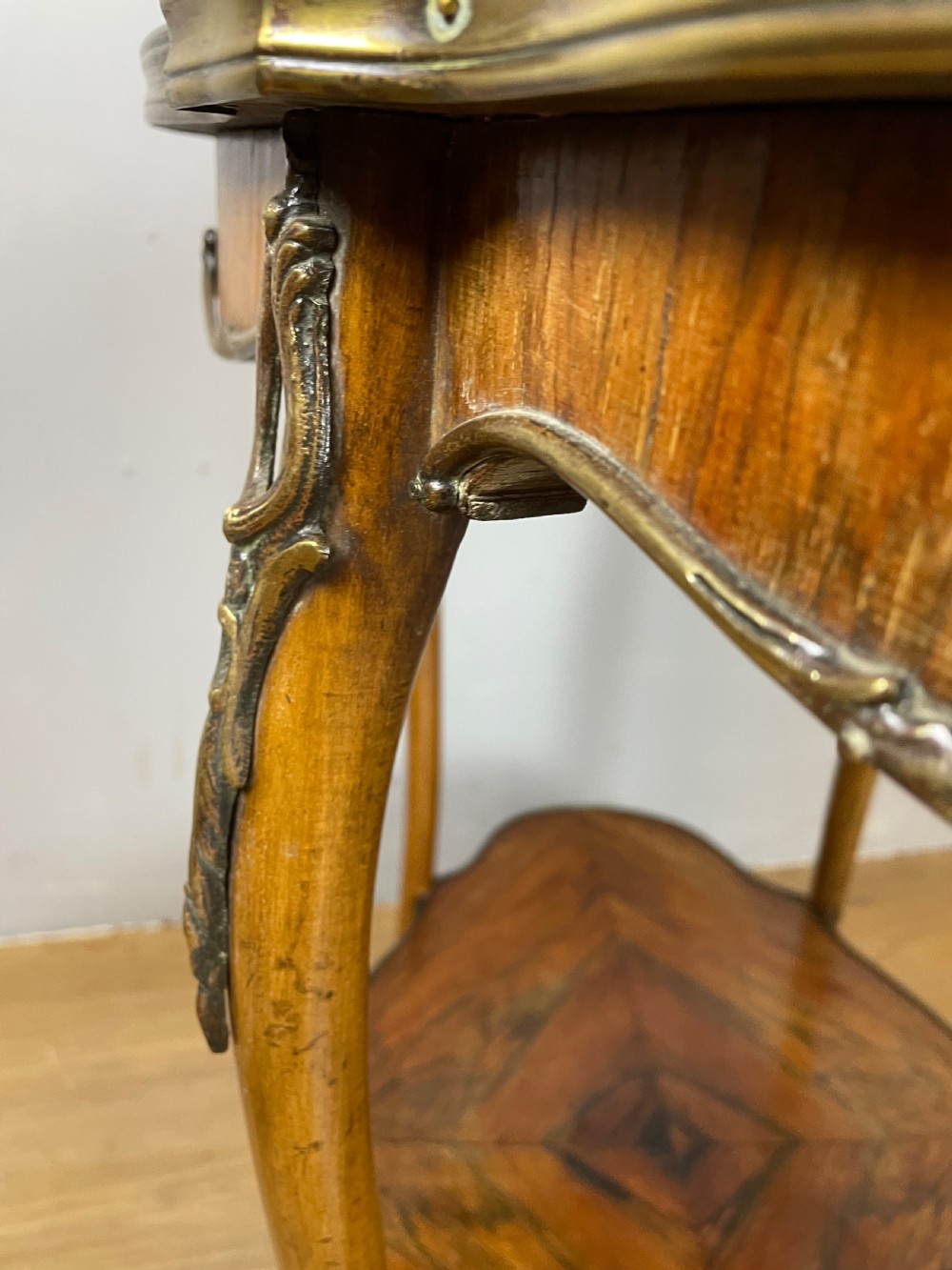 Nineteenth century inlaid rosewood two tier ormolu mounted table  View XIII
