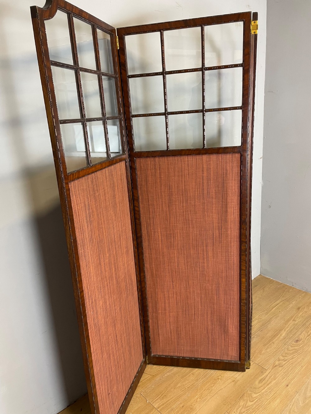 Edwardian three fold glazed mahogany screen  View IV