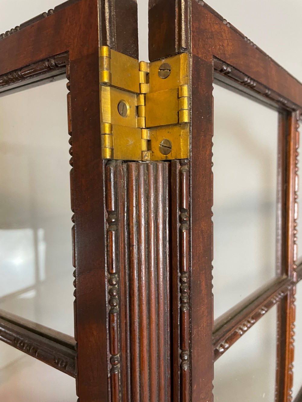 Edwardian three fold glazed mahogany screen  View V