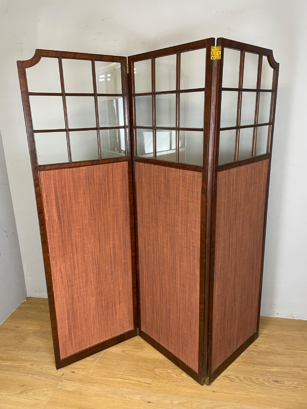 Edwardian three fold glazed mahogany screen  View VIII