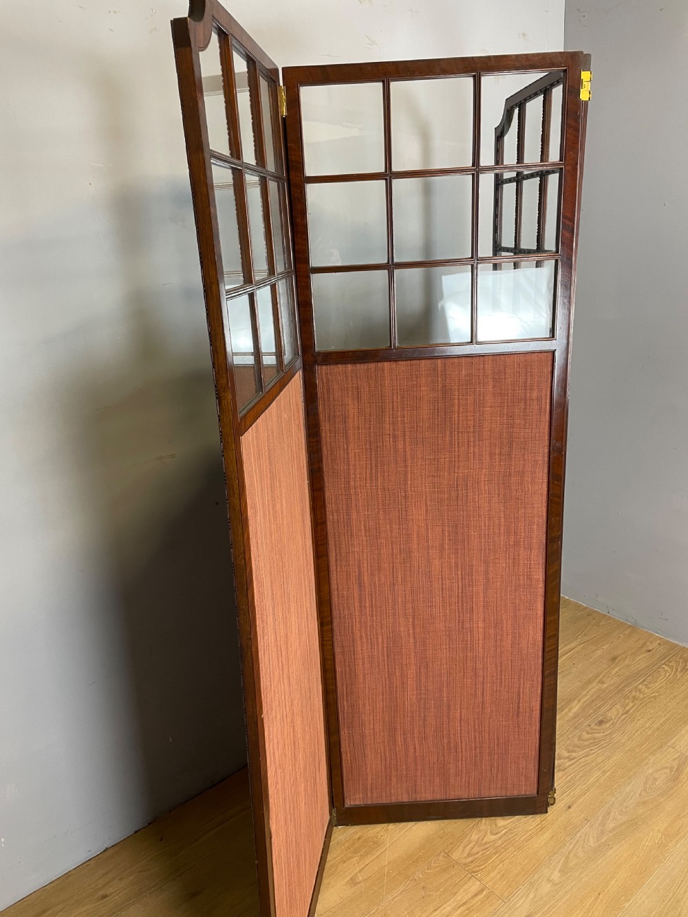 Edwardian three fold glazed mahogany screen  View X