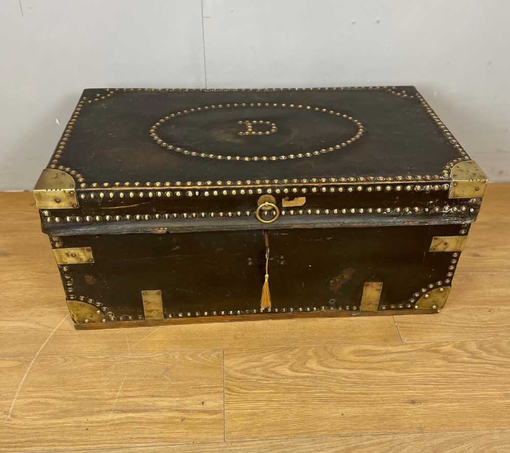 Georgian leather covered camphor wood box  circa 1820