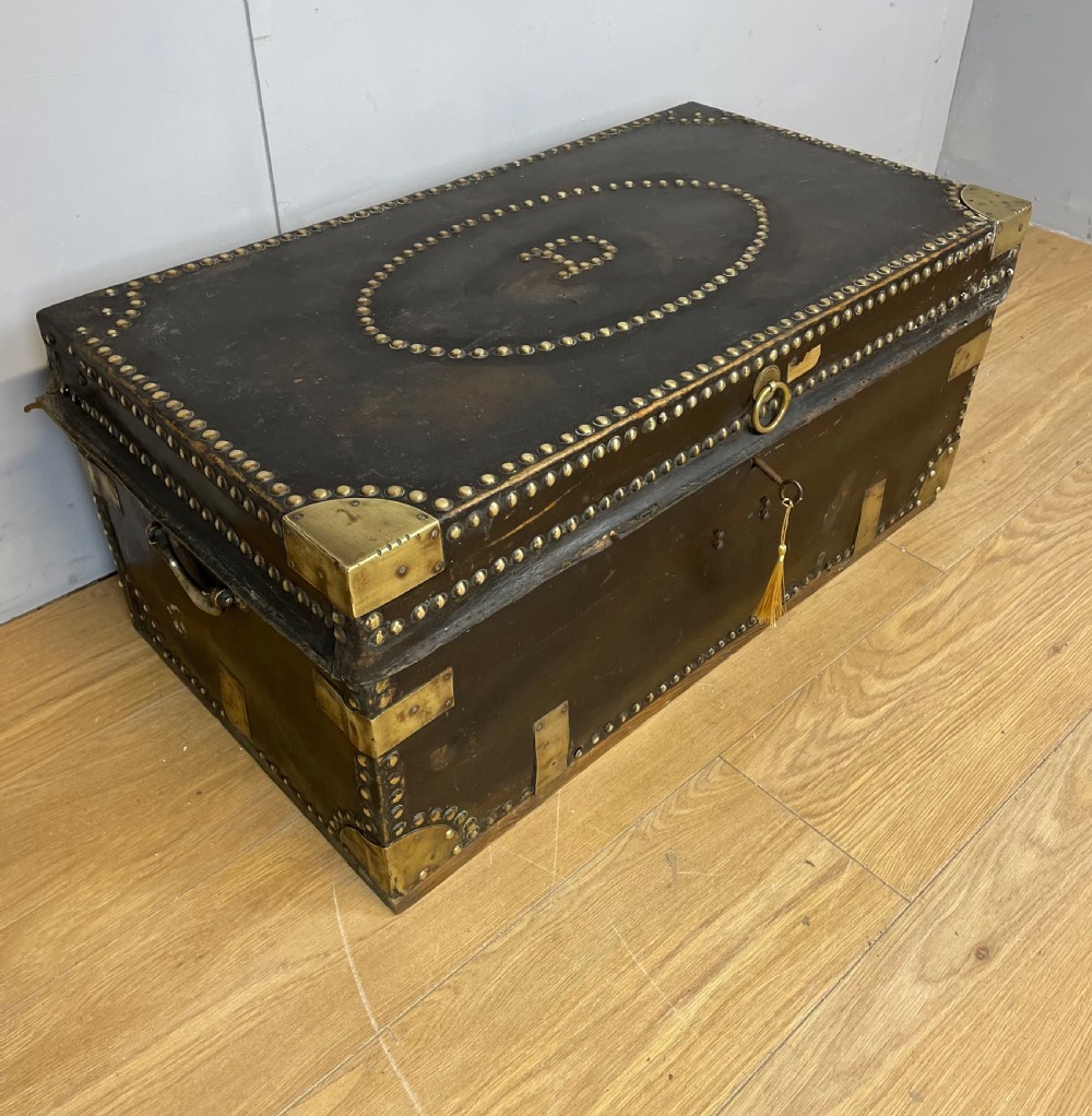 Georgian leather covered camphor wood box  circa 1820 View II