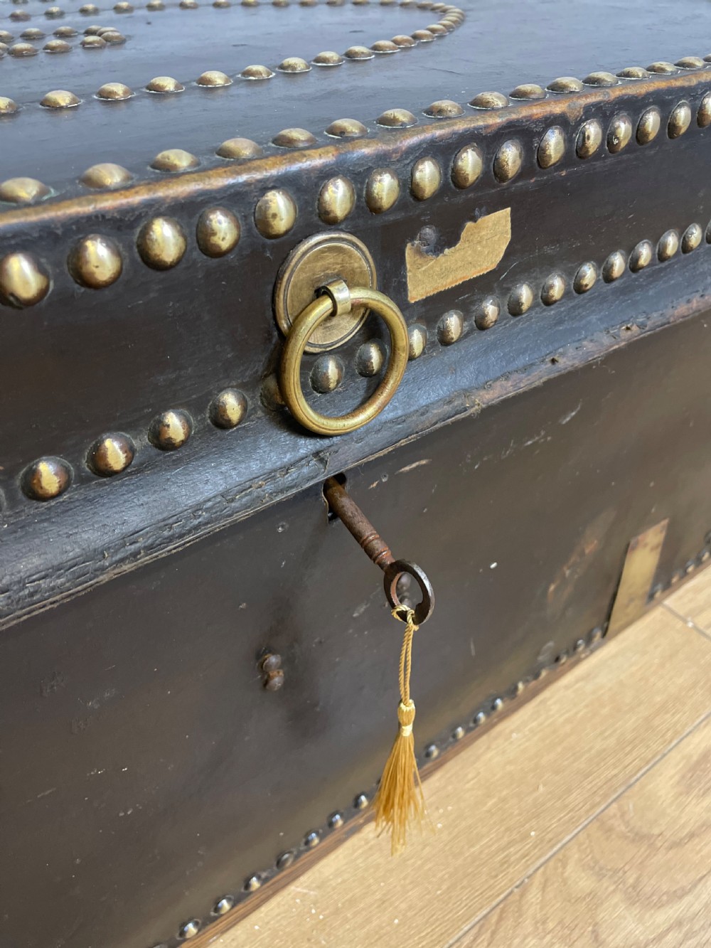 Georgian leather covered camphor wood box  circa 1820 View V