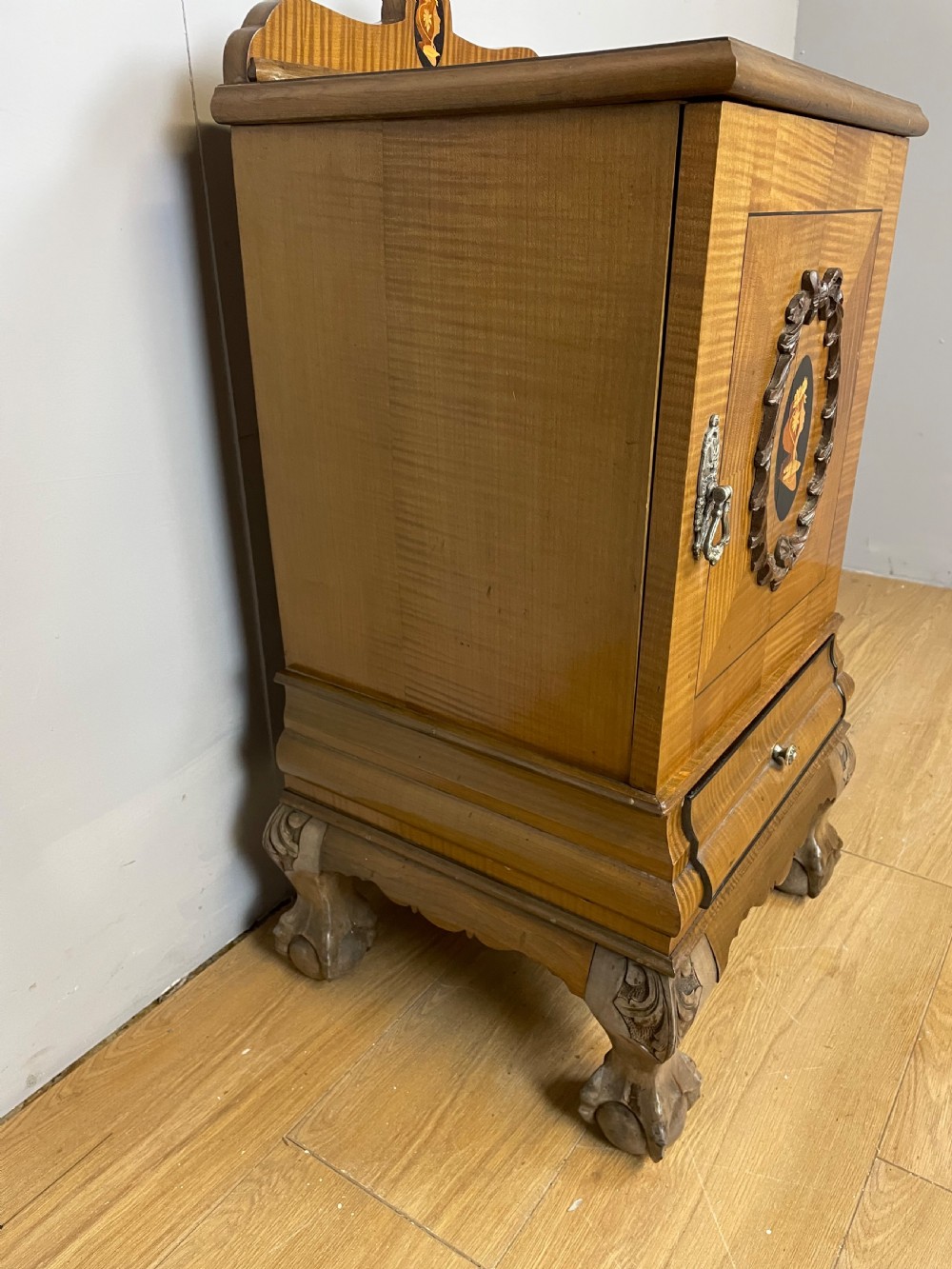 Nineteenth century inlaid walnut bedside cupboard  View III