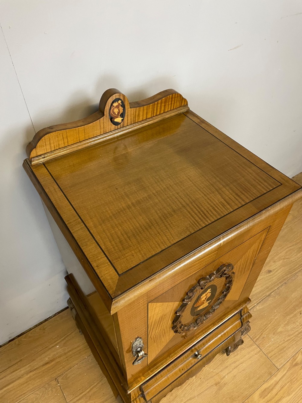 Nineteenth century inlaid walnut bedside cupboard  View IV