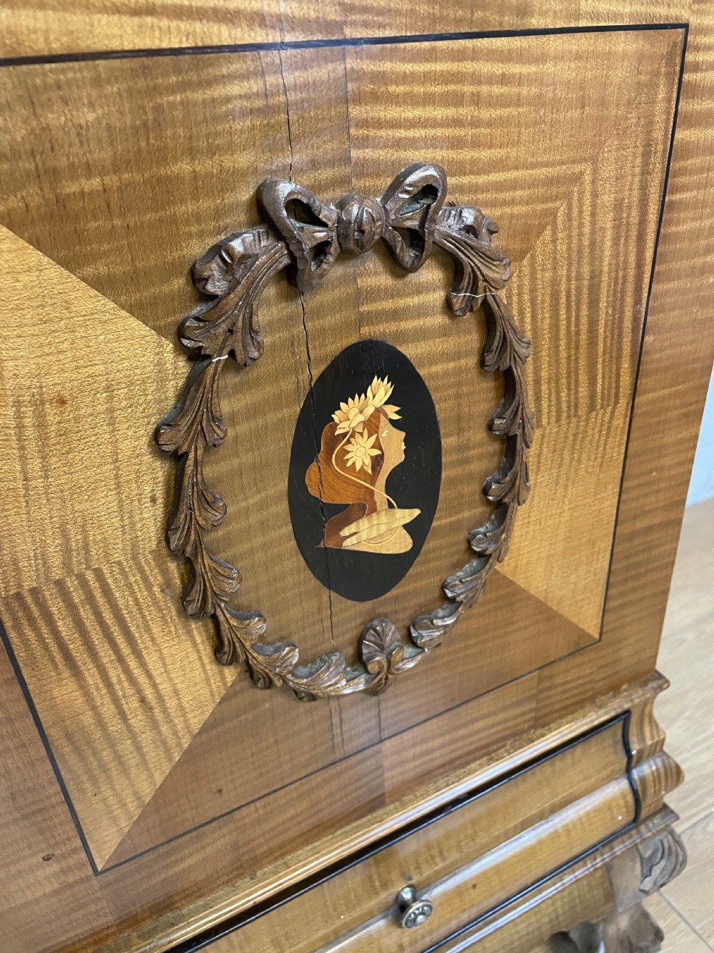 Nineteenth century inlaid walnut bedside cupboard  View V