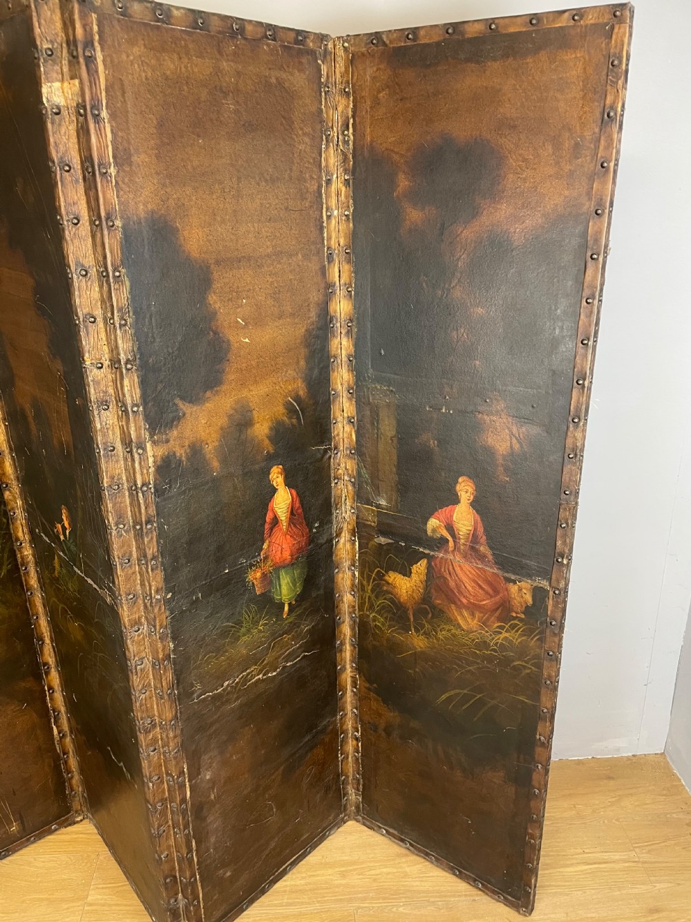 Nineteenth century country house painted four panel screen  View II