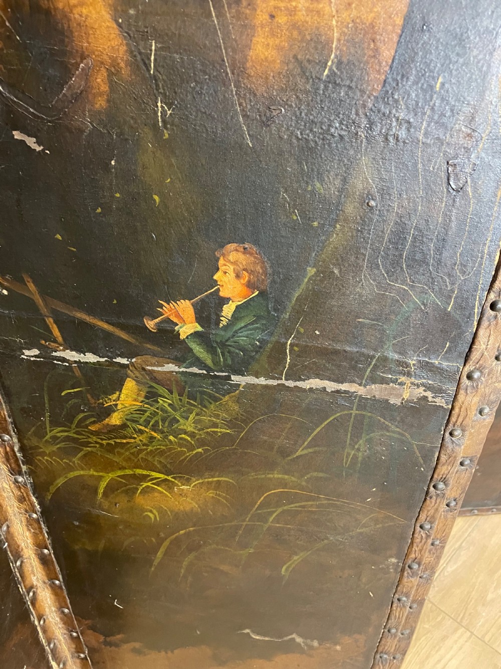 Nineteenth century country house painted four panel screen  View IV