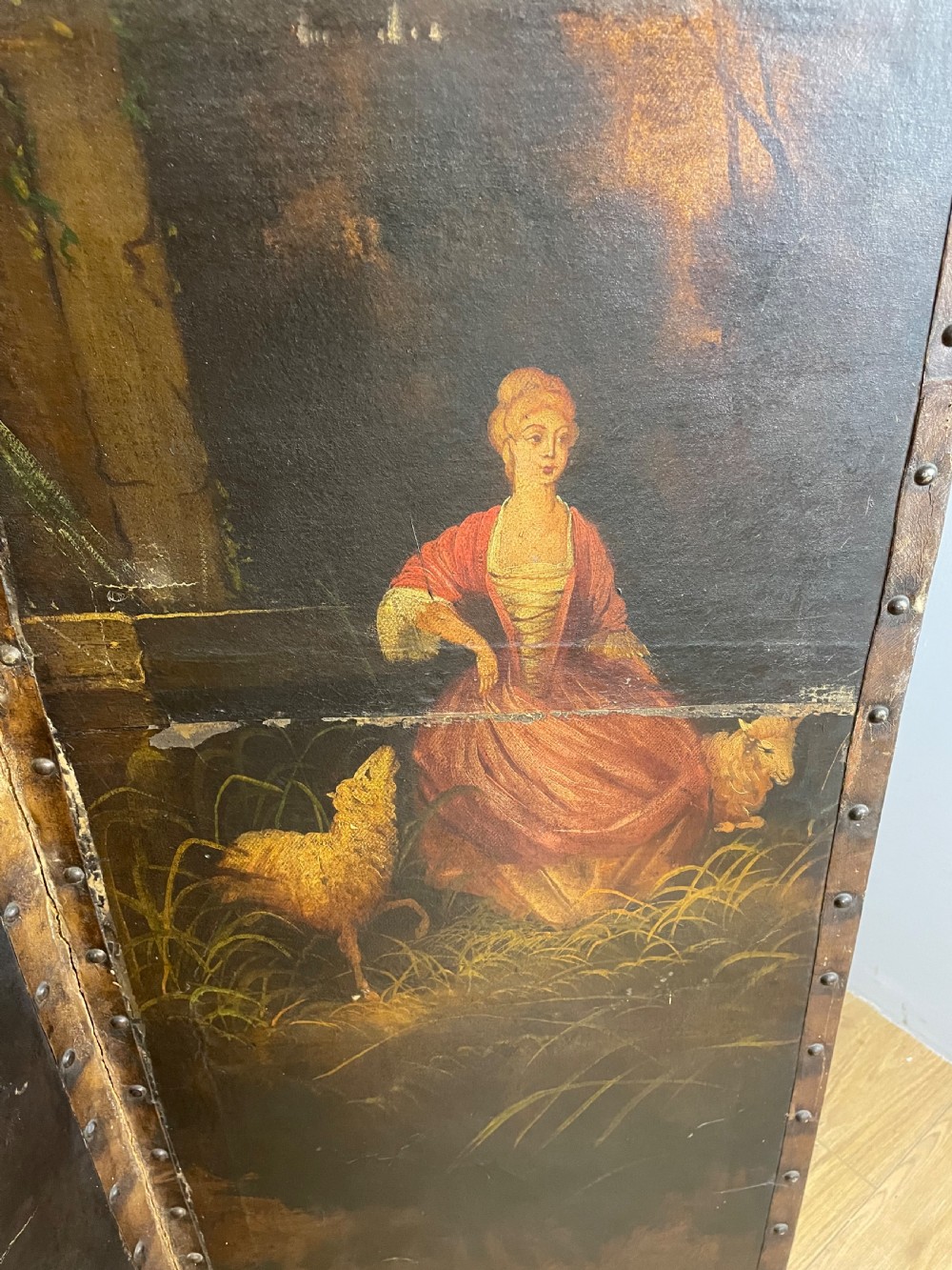 Nineteenth century country house painted four panel screen  View V